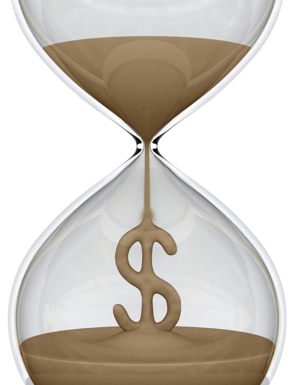 Time glass with money flowing through it
