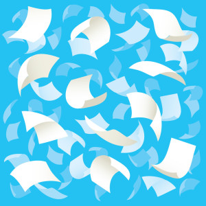 paper falling from sky