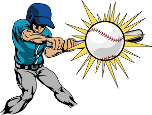 Illustration of baseball player hitting baseball