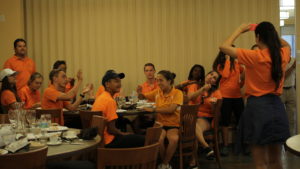 Playing "Heads Up" with First Tee participants during a rain delay.