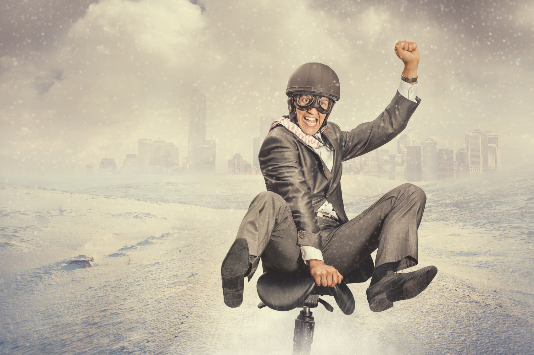 Businessman in snow storm