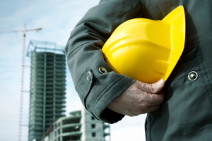 focus point on the hard-hat and hand, special photo toned f/x