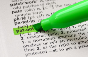 The word patent highlighted in a dictionary.