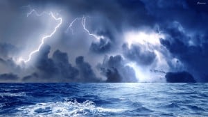 Storm-And-Blue-Lightining-At-Sea
