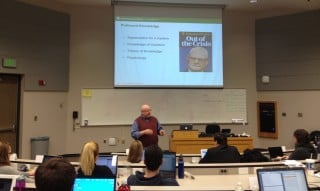 Jim Manley delivering a lecture to the Litigation {Data, Theory, Practice, & Process} class at Michigan State University College of Law.