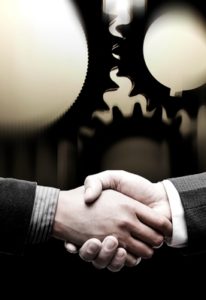handshake with gears background