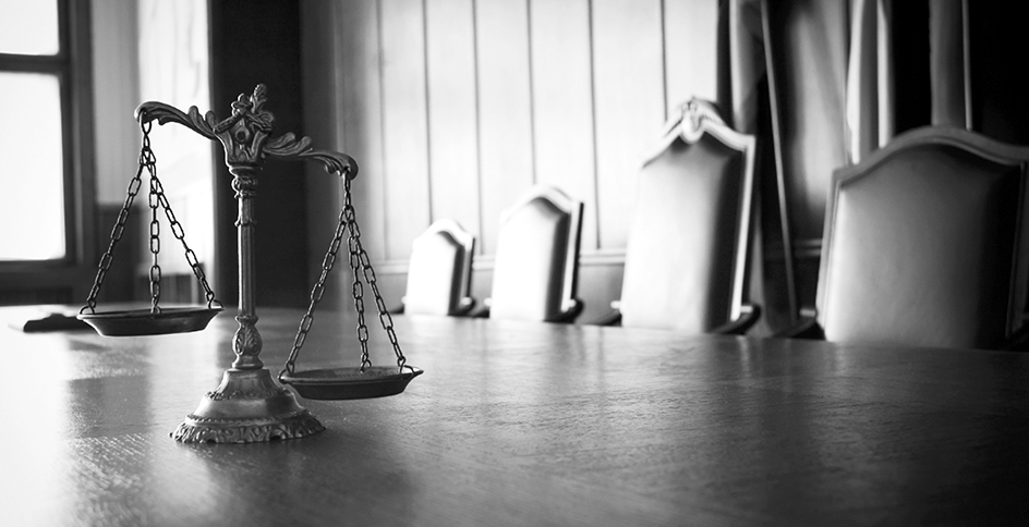 Decorative Scales of Justice in the Courtroom