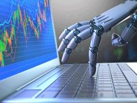 Robot Hand Investing on Laptop