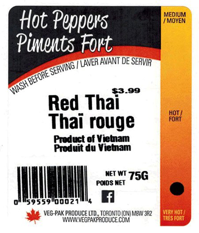 Veg-Pak Red Thai hot peppers