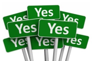 11107790 - voting concept: set of green yes signs isolated on white background