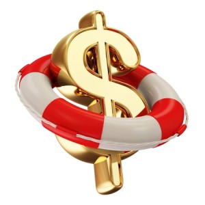 20217218 - red lifebelt with dollar sign isolated on white background