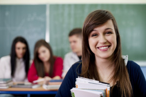 Happy student in the classroom
