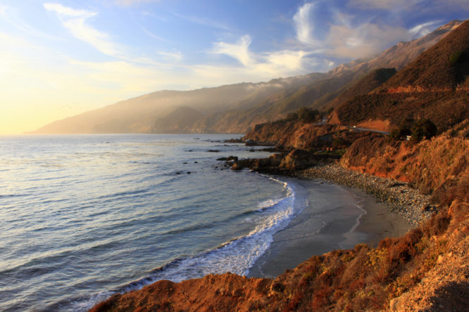 Sun setting over Highway 1, California