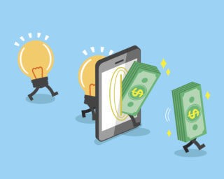 Change bulb idea to money with smartphone