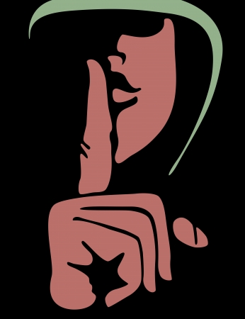 18572446 - stylized illustration of somone with a hood gesturing symbol of silence with finger on lips