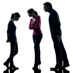 19754957 - one caucasian family father mother daughter man dispute reproach in silhouette studio isolated on white background