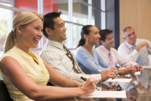 Businesspeople at boardroom table