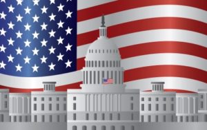 22680785 - washington dc us capitol building with us american flag background illustration