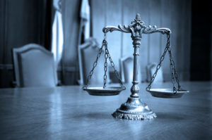 Decorative Scales of Justice in the Courtroom