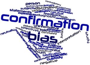Abstract word cloud for confirmation bias with related tags and terms
