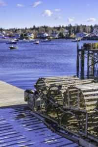 early winter, snow, lobster traps, dock, fishing village, harbor
