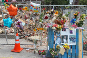 Philadelphia, United States - June 11, 2013: Building collapse memorial on June 11, 2013 in Philadelphia. The unoccupied building collapsed during demolition on June 5, 2013 killing 6 and injuring 14 people.