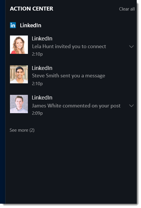 LinkedIn App for Windows 10 Start Menu