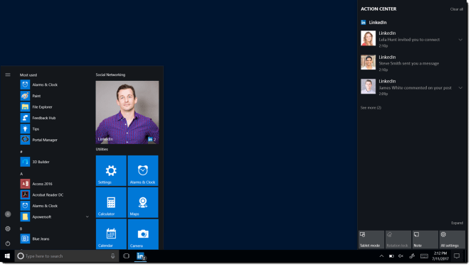 LinkedIn Microsoft Windows 10 Start Menu App Tile