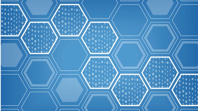 blockchain-blue-vector-background-with-hexagonal-shaped-pattern-vector-id641929434