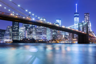 New York Skyline With Brooklyn Bridge at Night