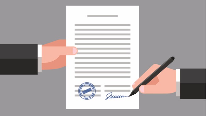 signing-of-business-document-vector-id818607214