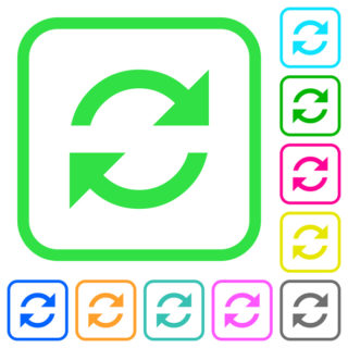 Refresh arrows vivid colored flat icons in curved borders on white background