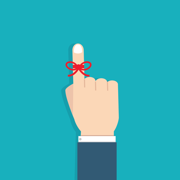 Hand with red string wrapped around index finger vector against teal background