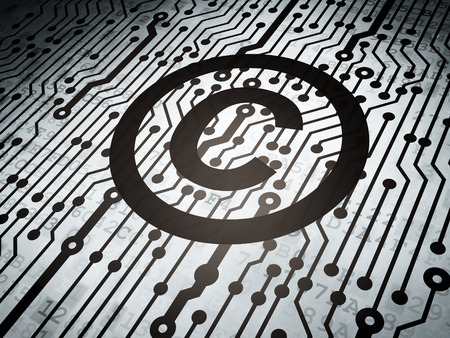Law concept: circuit board with copyright icon, 3d render