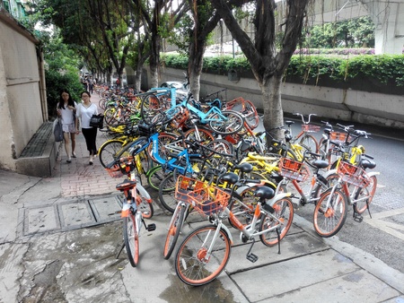 Pile of share bikes