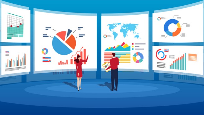 in-front-of-the-big-screen-for-data-analysis-vector-id867947492