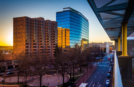 View of buildings along 11th Street at sunset in downtown Wilmington, Delaware