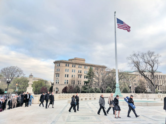 The Supreme Court Bar line walking inside for the South Dakota v. Wayfair oral arguments.