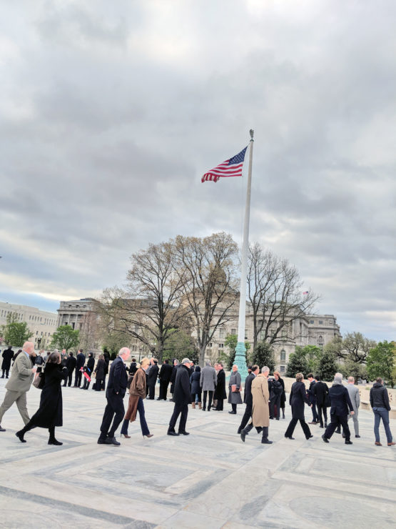 The Supreme Court Bar line walking inside for the South Dakota v. Wayfair oral arguments.