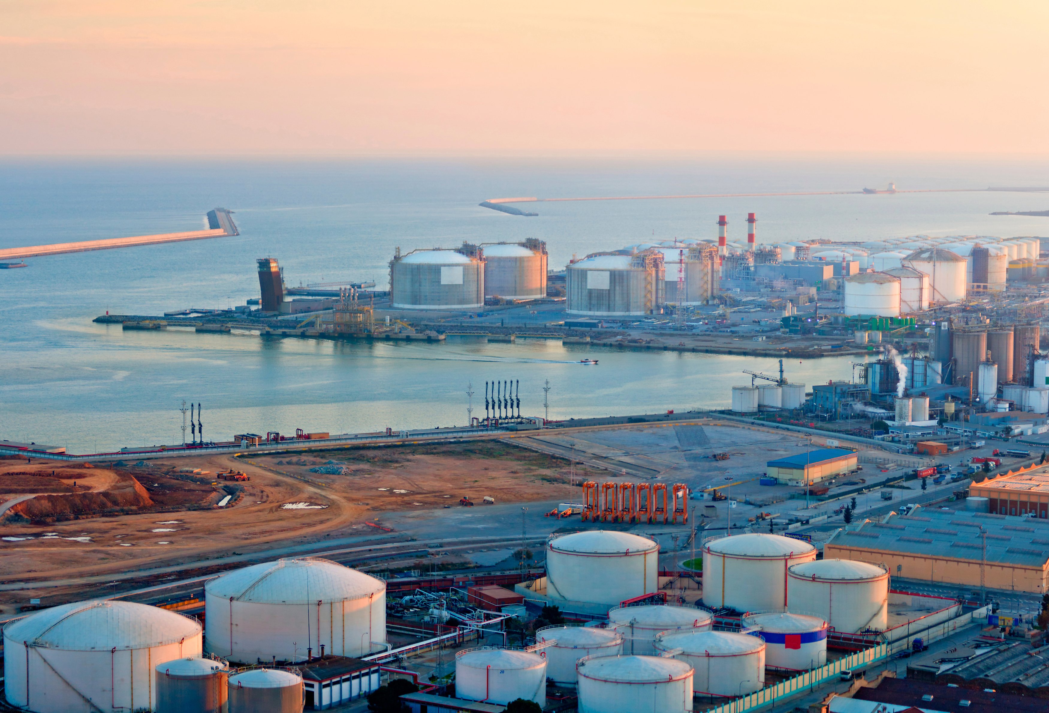 LNG Tanks at the Port of Barcelona at Sunset