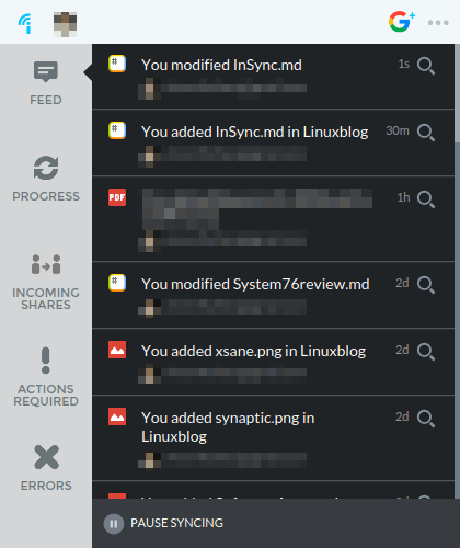 InSync files window