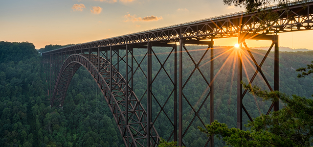 Sunset at the New River Gorge Bridge in West Virginia