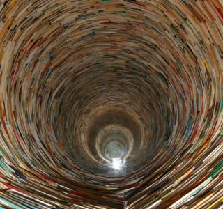 Endless book tunnel in Prague library