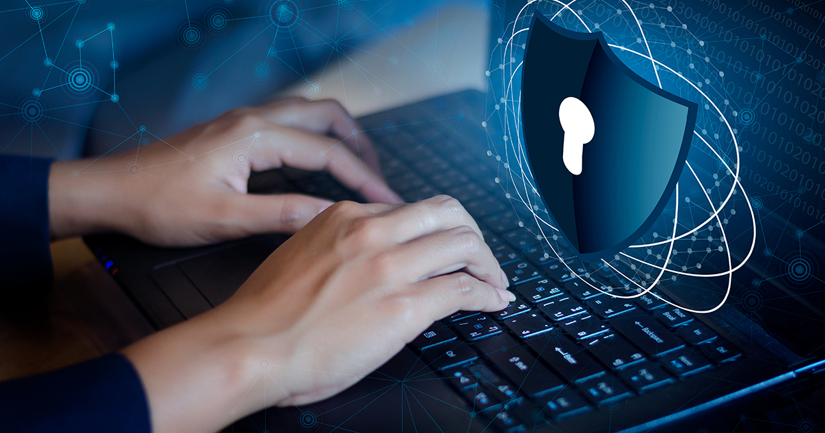 Press enter button on the keyboard computer Shield cyber Key lock security system abstract technology world digital link cyber security on hi tech Dark blue background, Enter password to log in. lock finger Keyboard