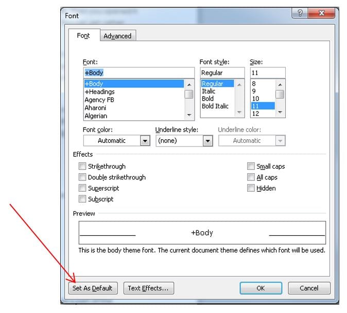 Change Default Settings in Word - Set as Default