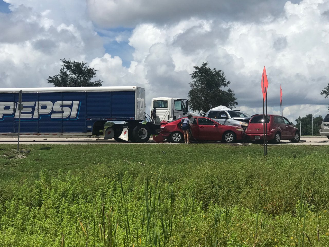 Large Pepsi Delivery Truck And Vehicles Involved In A 8 car crash on Fruitville Road In Sarasota Monday Afternoon