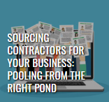 Leading Edge digital magazine summer 2019 article thumbnail image of papers coming out of a laptop, titled "sourcing contractors for your business: pooling from the right pond"