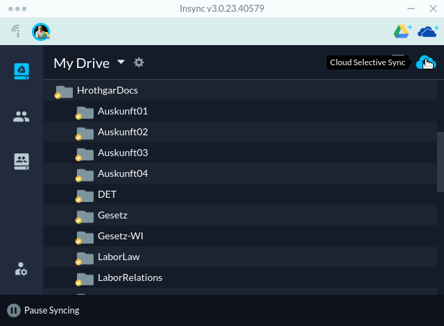 Selecting the selective sync option