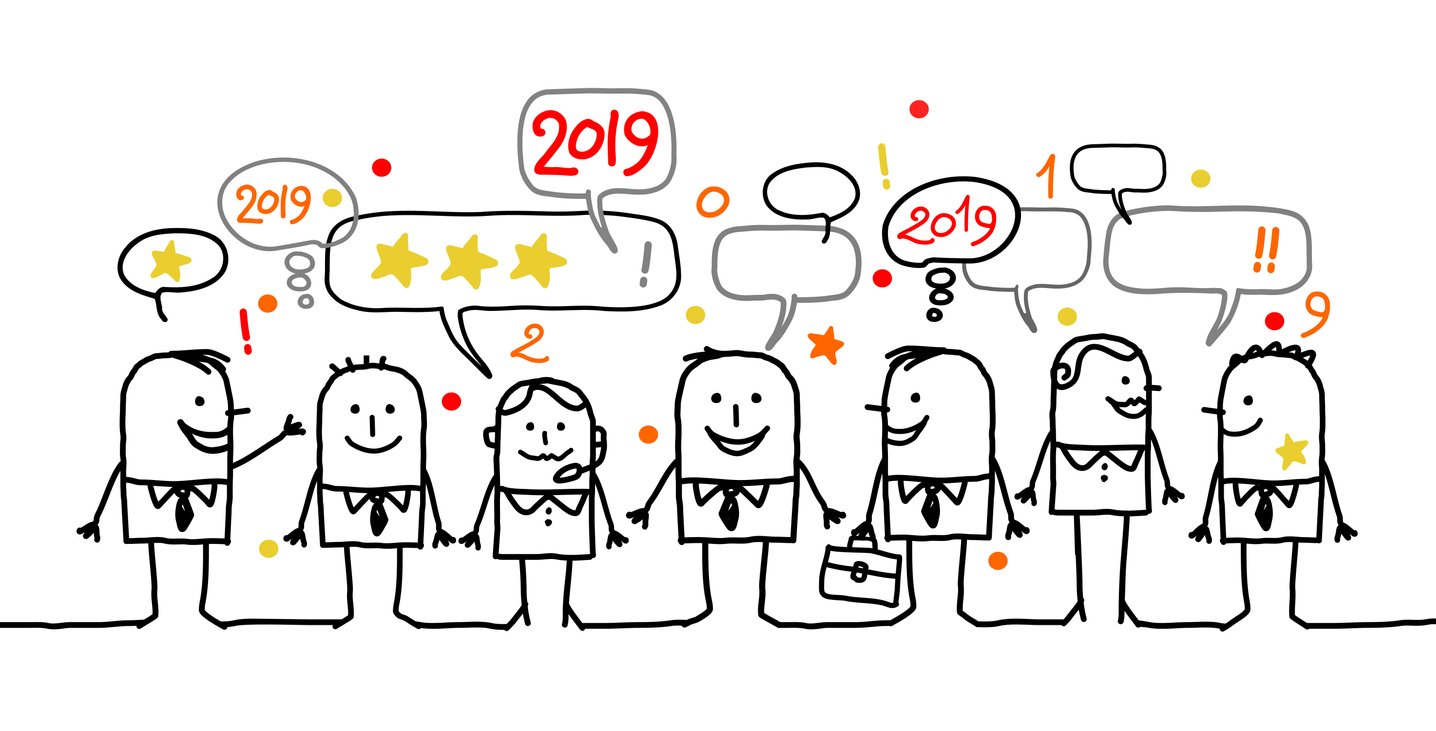 Happy Cartoon Social Business People and New Year 2019