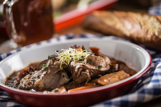 Roast wild boar with carrot mushrooms